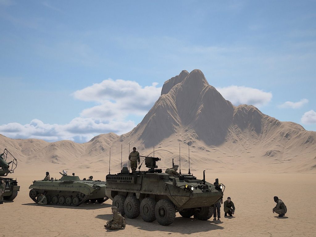 Synthetic image label: RGB of tanks in the field