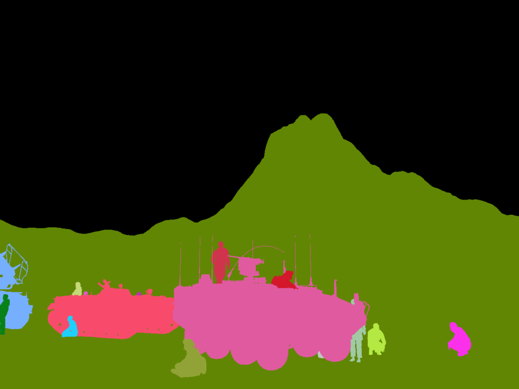 Synthetic image label: instances of tanks in the field