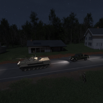 tanks driving through the city during the night, good image to train computer vision tank detection model