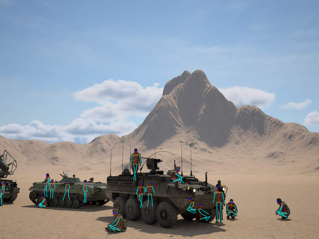 Synthetic image label: 3d keypoints of tanks in the field